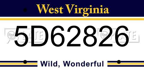 5D62826 West Virginia License Plate