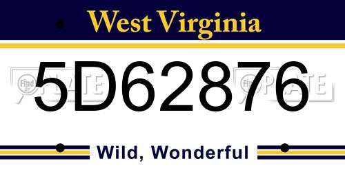 5D62876 West Virginia License Plate