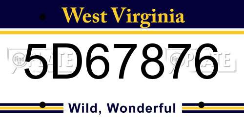 5D67876 West Virginia License Plate