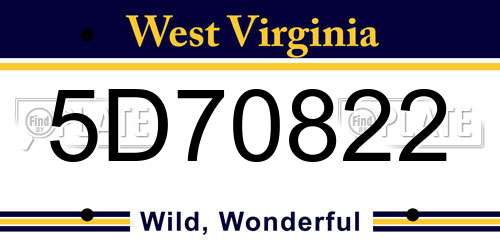 5D70822 West Virginia License Plate