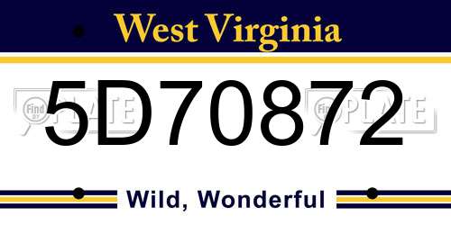 5D70872 West Virginia License Plate