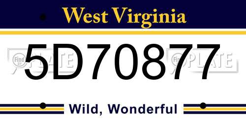 5D70877 West Virginia License Plate