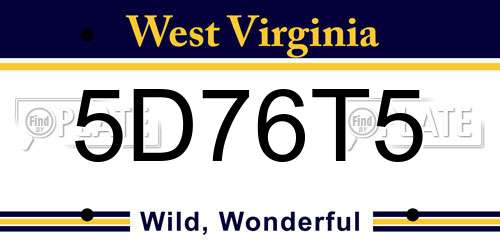 5D76T5 West Virginia License Plate