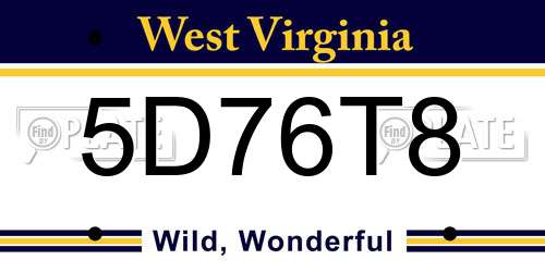 5D76T8 West Virginia License Plate
