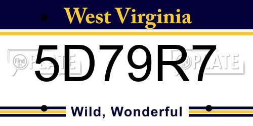 5D79R7 West Virginia License Plate