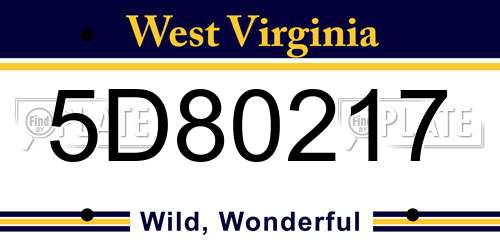 5D80217 West Virginia License Plate