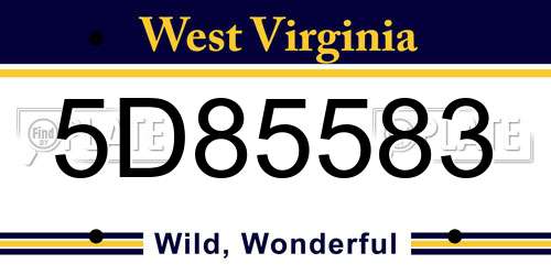 5D85583 West Virginia License Plate