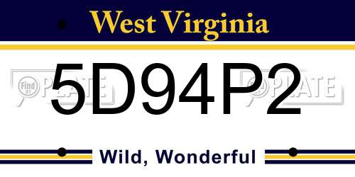 5D94P2 West Virginia License Plate