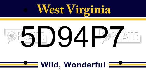 5D94P7 West Virginia License Plate