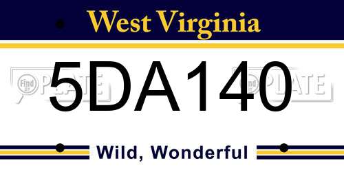 5DA140 West Virginia License Plate
