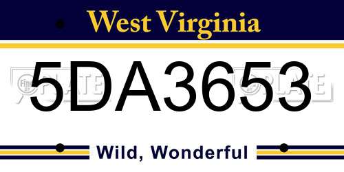 5DA3653 West Virginia License Plate