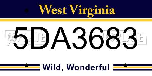 5DA3683 West Virginia License Plate