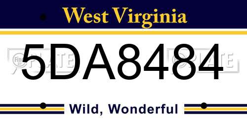 5DA8484 West Virginia License Plate
