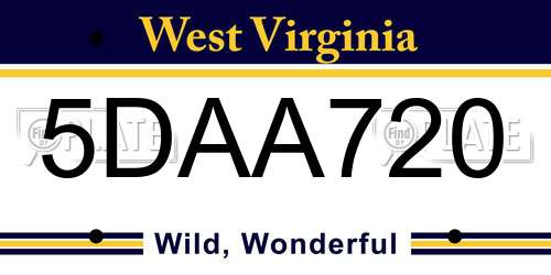 5DAA720 West Virginia License Plate