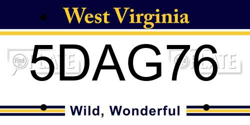 5DAG76 West Virginia License Plate