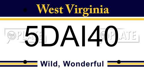 5DAI40 West Virginia License Plate