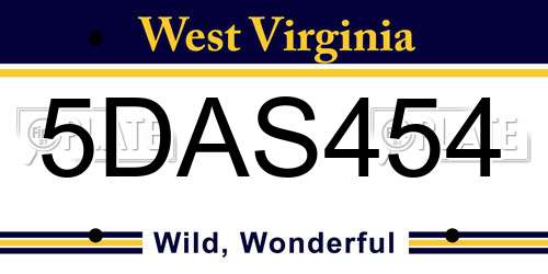 5DAS454 West Virginia License Plate