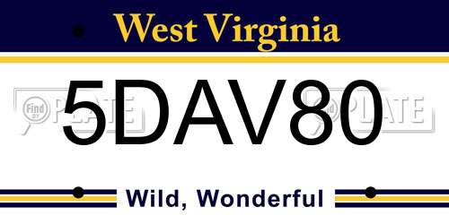 5DAV80 West Virginia License Plate