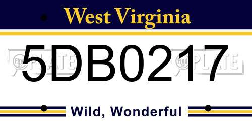 5DB0217 West Virginia License Plate