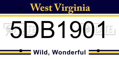 5DB1901 West Virginia License Plate