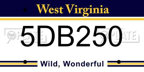 5DB250 West Virginia License Plate