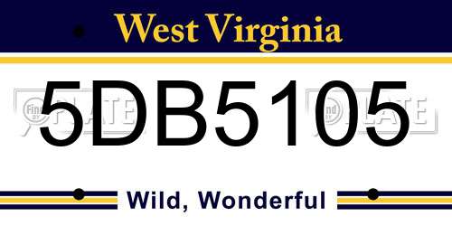 5DB5105 West Virginia License Plate