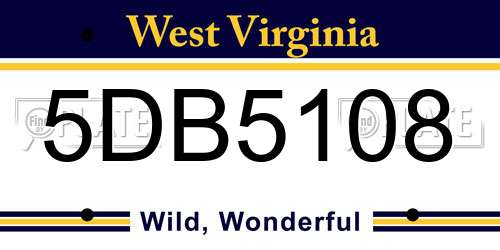 5DB5108 West Virginia License Plate