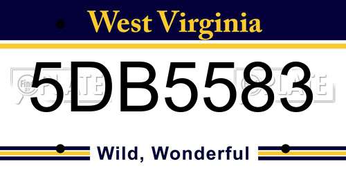 5DB5583 West Virginia License Plate