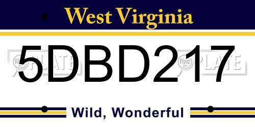 5DBD217 West Virginia License Plate