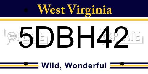 5DBH42 West Virginia License Plate