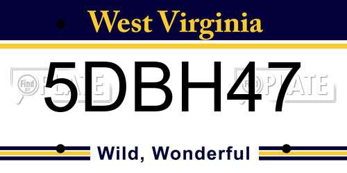 5DBH47 West Virginia License Plate