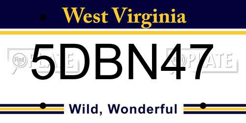 5DBN47 West Virginia License Plate
