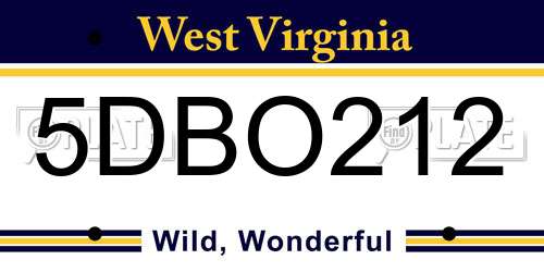 5DBO212 West Virginia License Plate