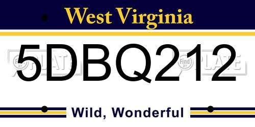5DBQ212 West Virginia License Plate