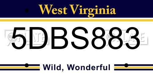 5DBS883 West Virginia License Plate