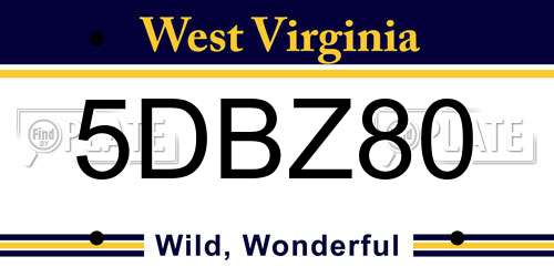 5DBZ80 West Virginia License Plate