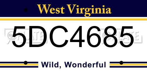 5DC4685 West Virginia License Plate