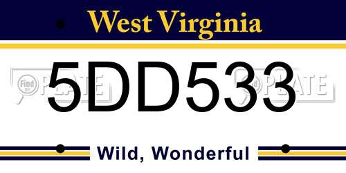 5DD533 West Virginia License Plate