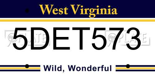 5DET573 West Virginia License Plate