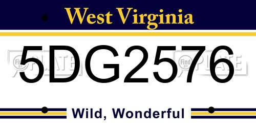 5DG2576 West Virginia License Plate