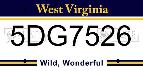 5DG7526 West Virginia License Plate
