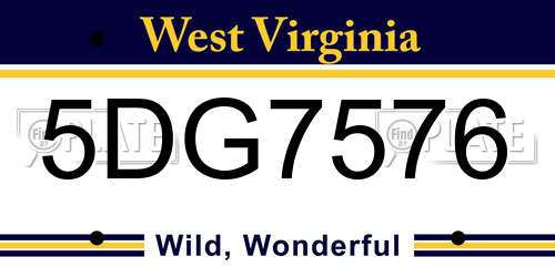 5DG7576 West Virginia License Plate