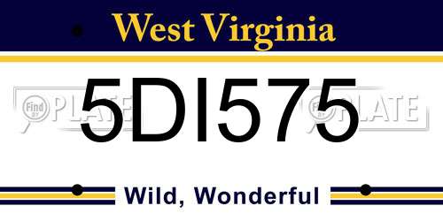 5DI575 West Virginia License Plate