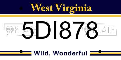 5DI878 West Virginia License Plate