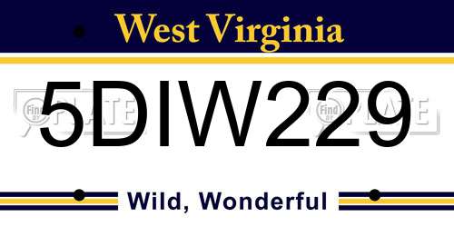 5DIW229 West Virginia License Plate