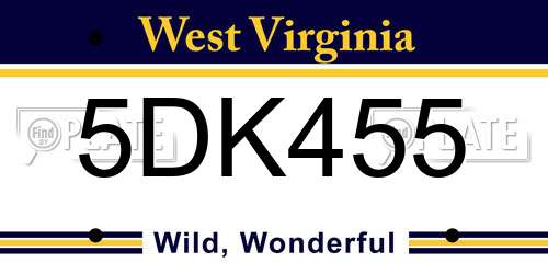 5DK455 West Virginia License Plate