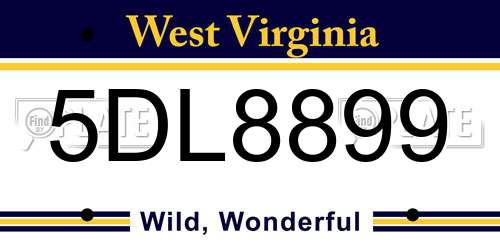 5DL8899 West Virginia License Plate