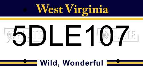 5DLE107 West Virginia License Plate