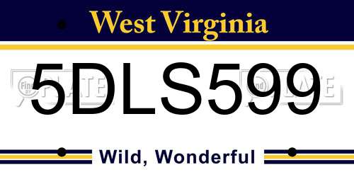 5DLS599 West Virginia License Plate