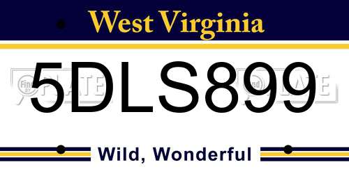 5DLS899 West Virginia License Plate
